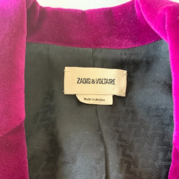 Zadig & Voltaire Visko Magenta Velvet Blazer - Picture 5 of 9